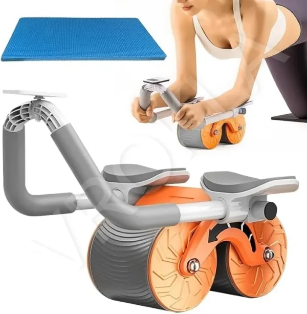 Ab Roller Wheel Exercise with Elbow Support, Automatic Rebound Abdominal Wheel,Double Wheel Ab Roller Equipment for Core Workout for Home Gym Fitness, Yoga & Pilates Exercises