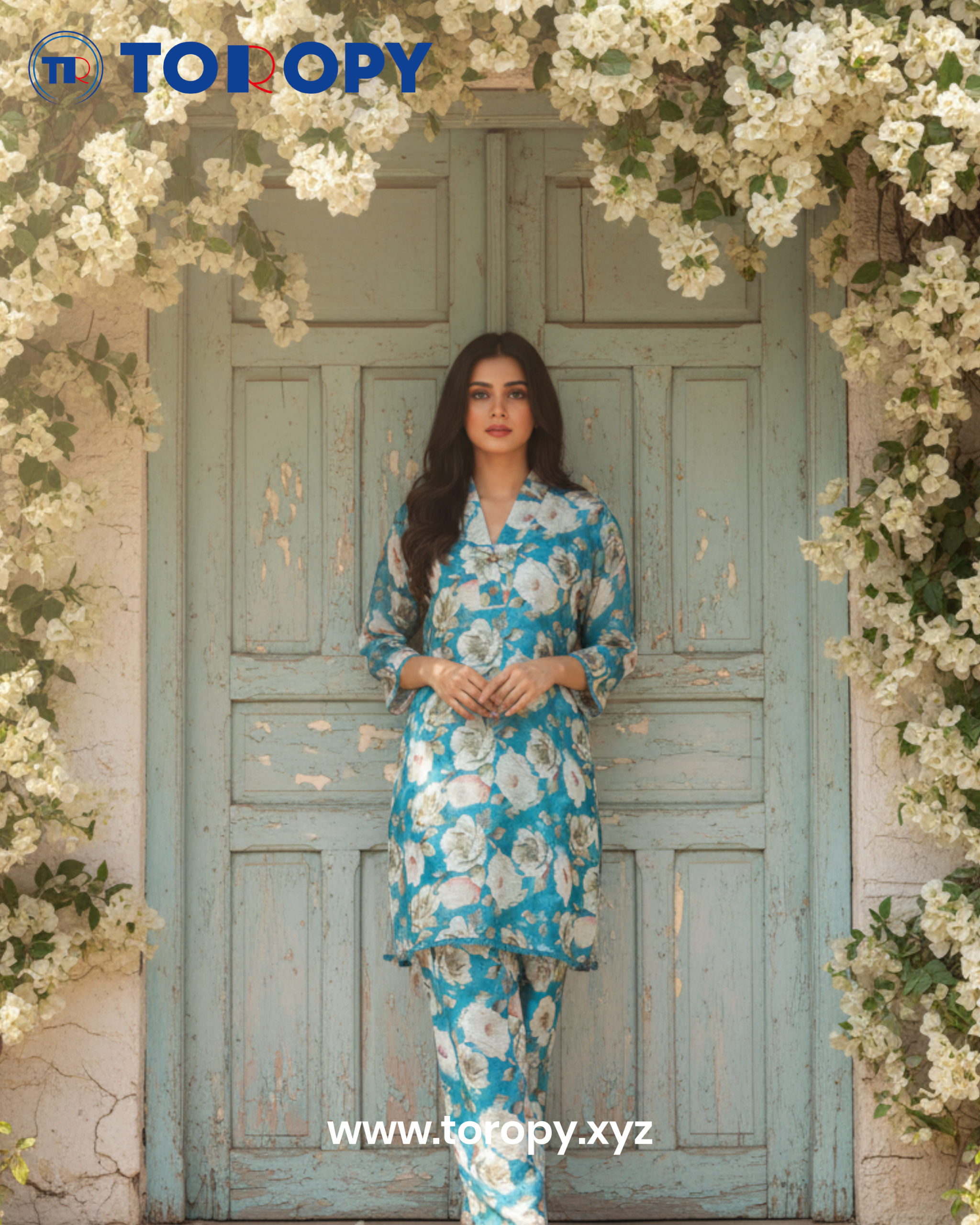 Teal Blue Floral Co-Ord Set - Image 3