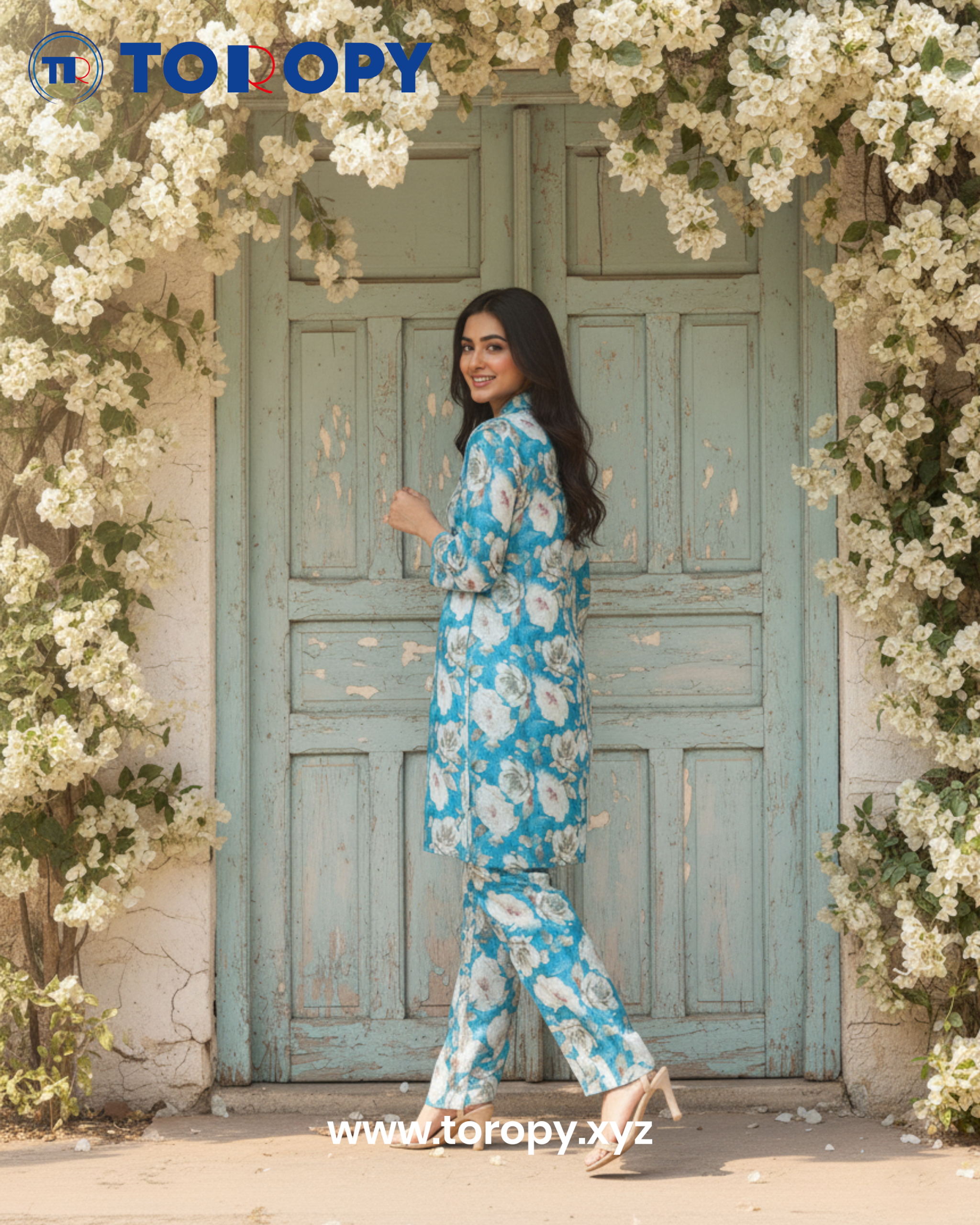 Teal Blue Floral Co-Ord Set - Image 2