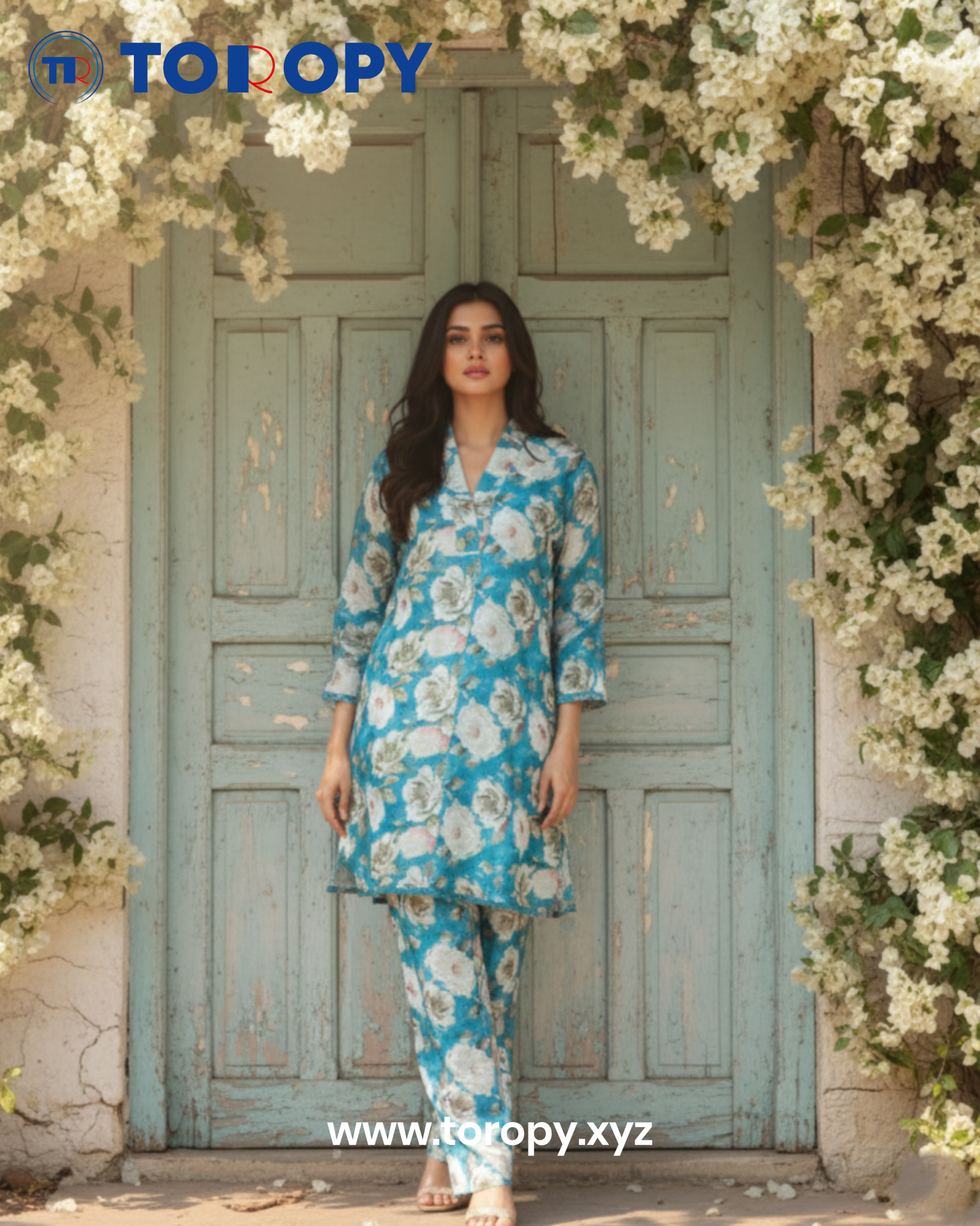 Teal Blue Floral Co-Ord Set
