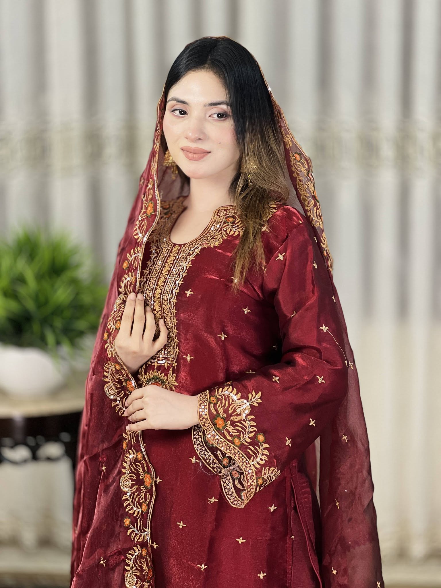 Luxury Embroidered Three Piece - 2250120 - Image 2