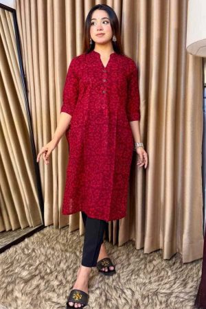 Premium Cotton Batik One Piece Kurti for Women in Red