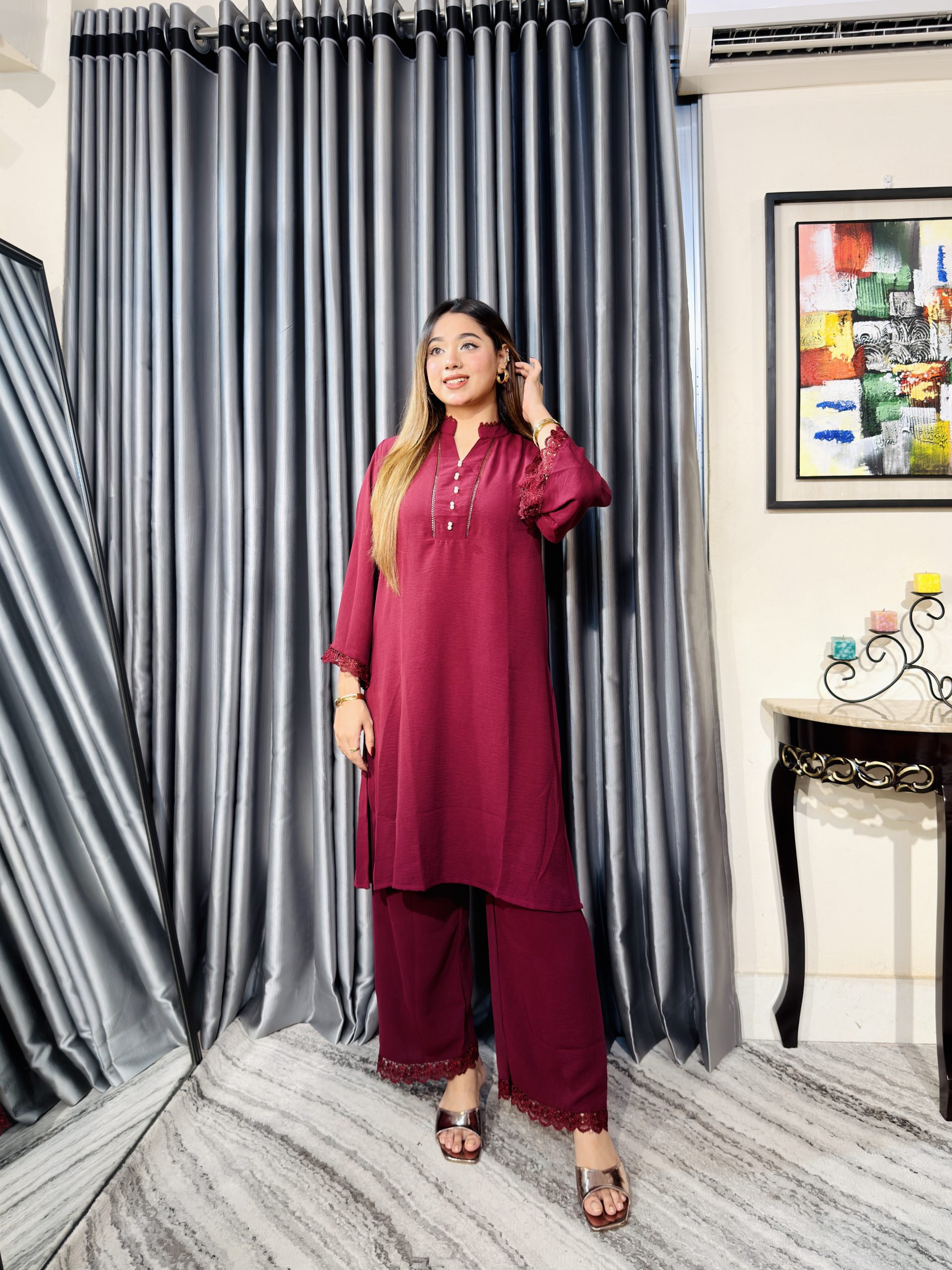 Premium Burgundy Kurti & Palazzo Set - Image 2