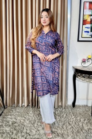 Premium Cotton Batik One Piece Kurti for Women in blue