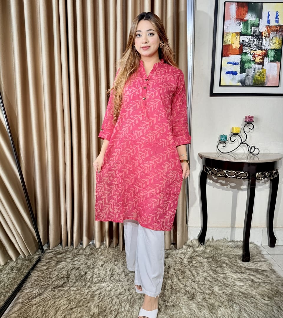 Premium Cotton Batik One Piece Kurti for Women in pink