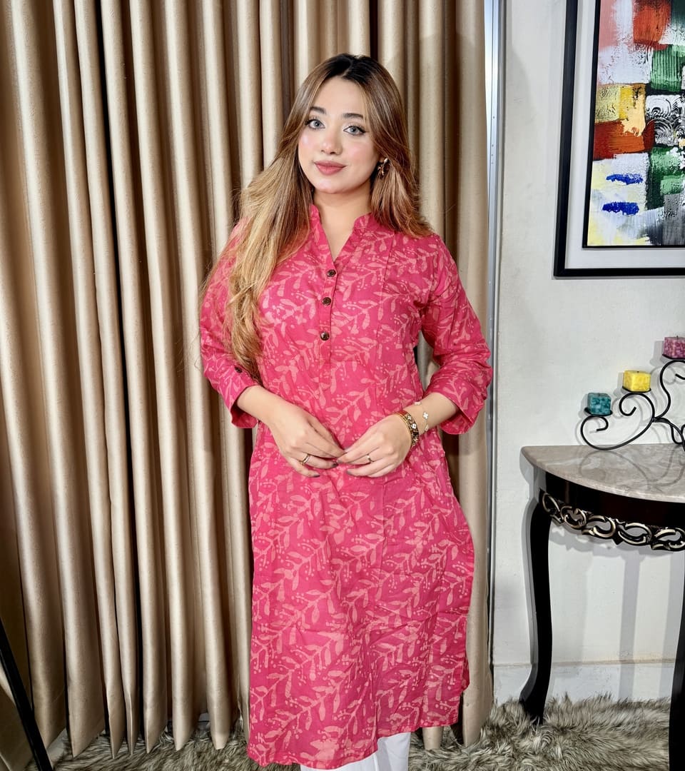 Premium Cotton Batik One Piece Kurti for Women in pink