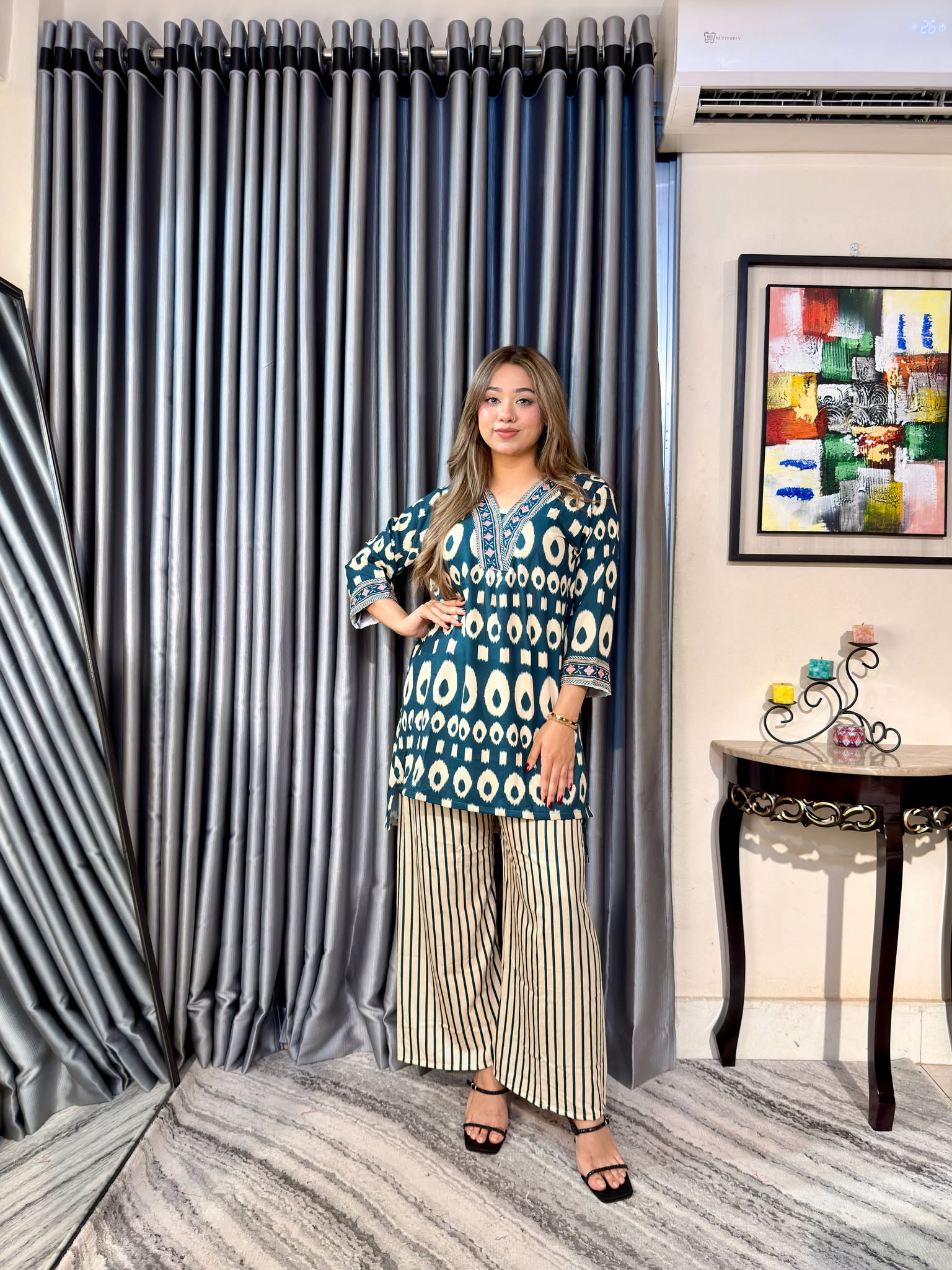 City Sleek Ikat Print Co-ord Set – Tunic & Palazzo Pants - Image 2