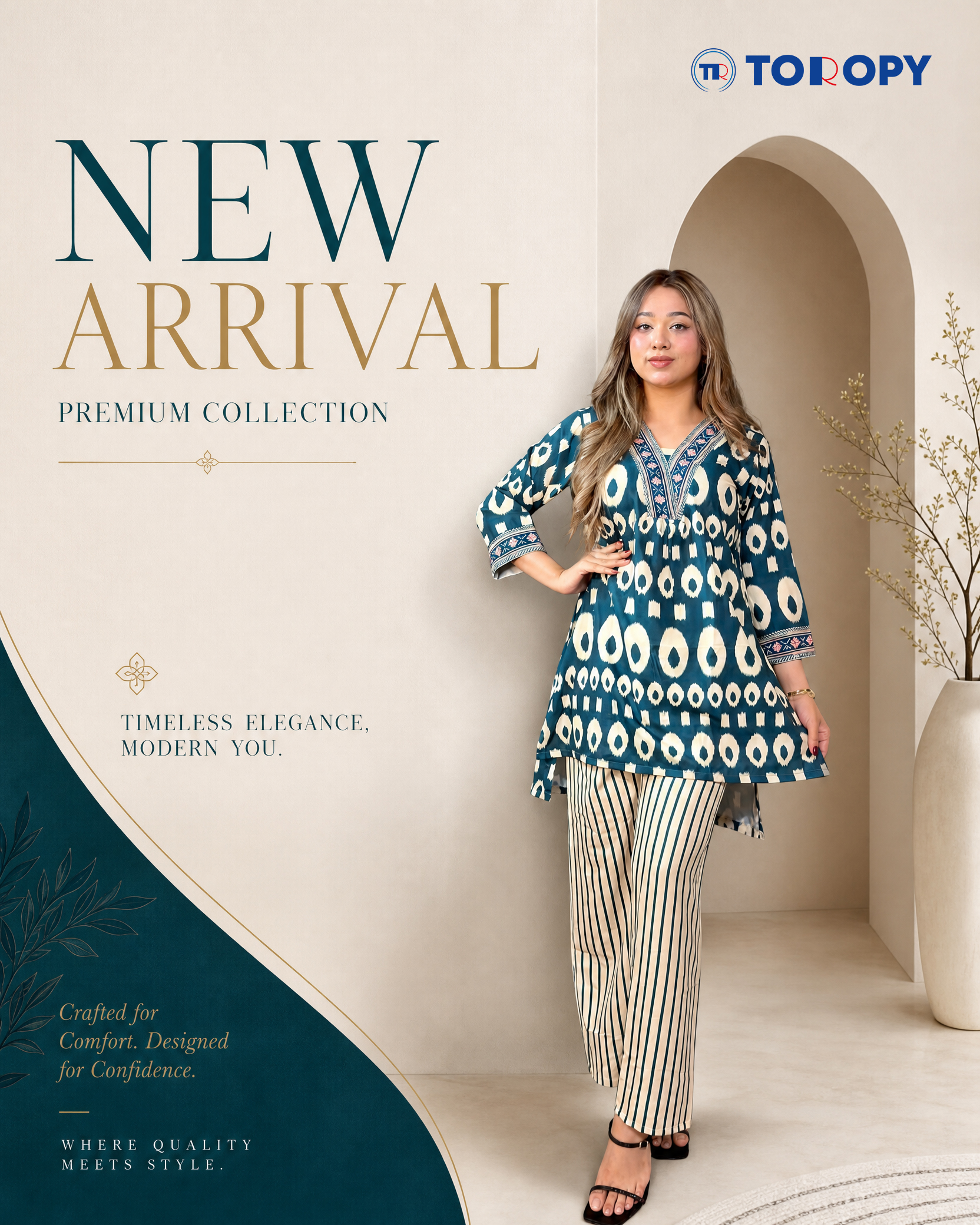 City Sleek Ikat Print Co-ord Set – Tunic & Palazzo Pants