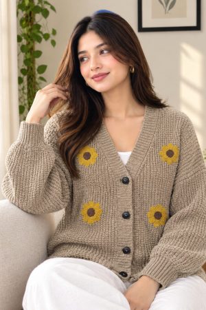 Sunny Sunflower Crochet Cardigan for Women