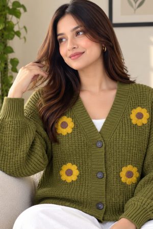 Sunny Sunflower Crochet Cardigan for Women