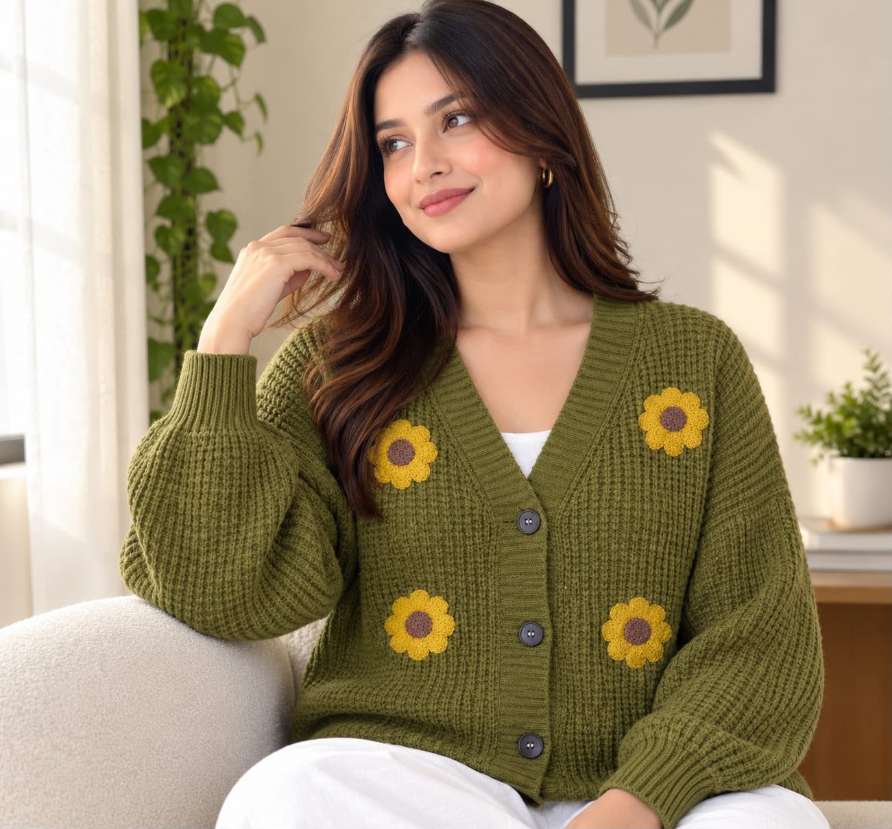 Sunny Sunflower Crochet Cardigan for Women