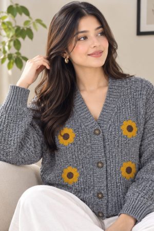 Sunny Sunflower Crochet Cardigan for Women