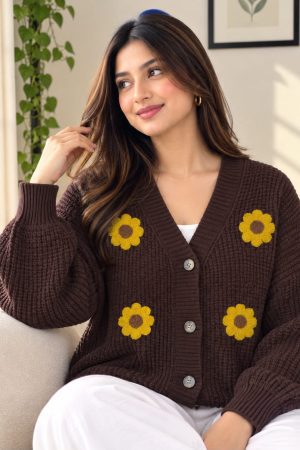 Sunny Sunflower Crochet Cardigan for Women