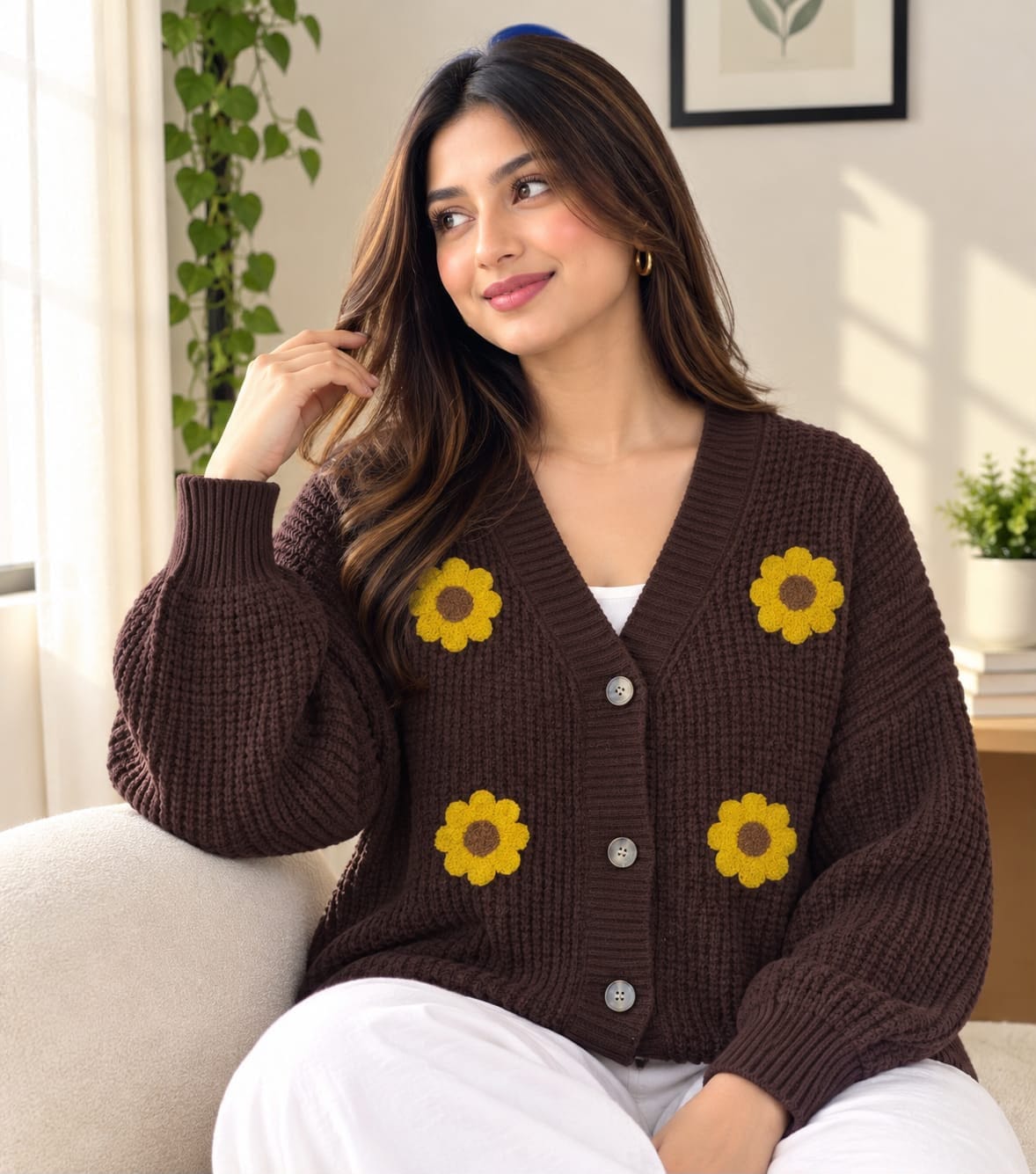 Sunny Sunflower Crochet Cardigan for Women