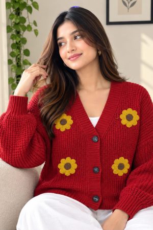 Sunny Sunflower Crochet Cardigan for Women