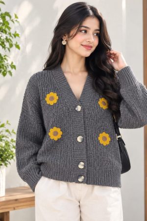 Sunny Sunflower Crochet Cardigan for Women